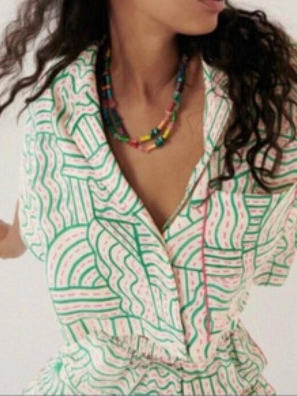 Zara linen blend graffiti‎ print crop top in cream, green, and pink Medium